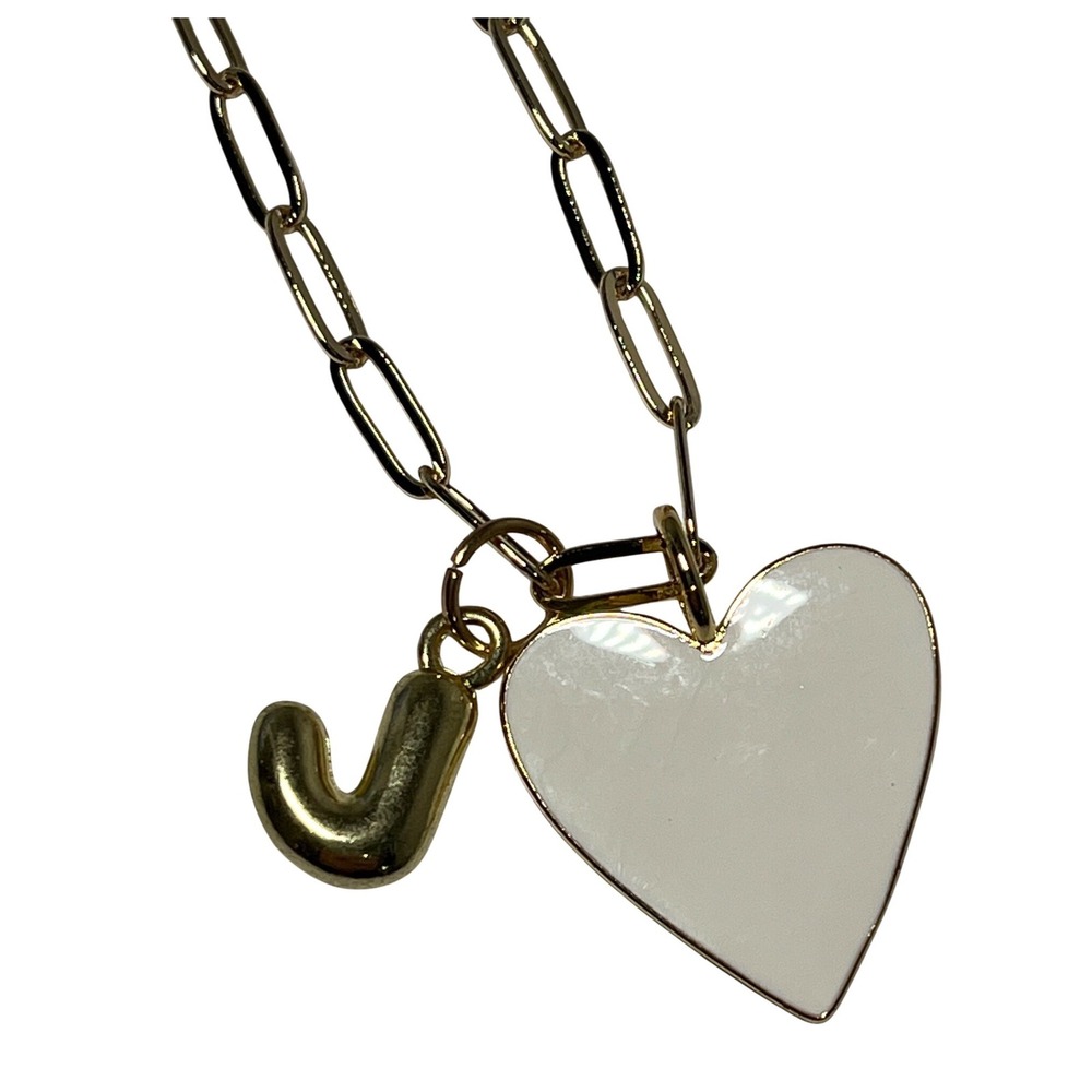 Gold Tone Heart Charm Necklace with J Initial Pendant gift valentines day‎